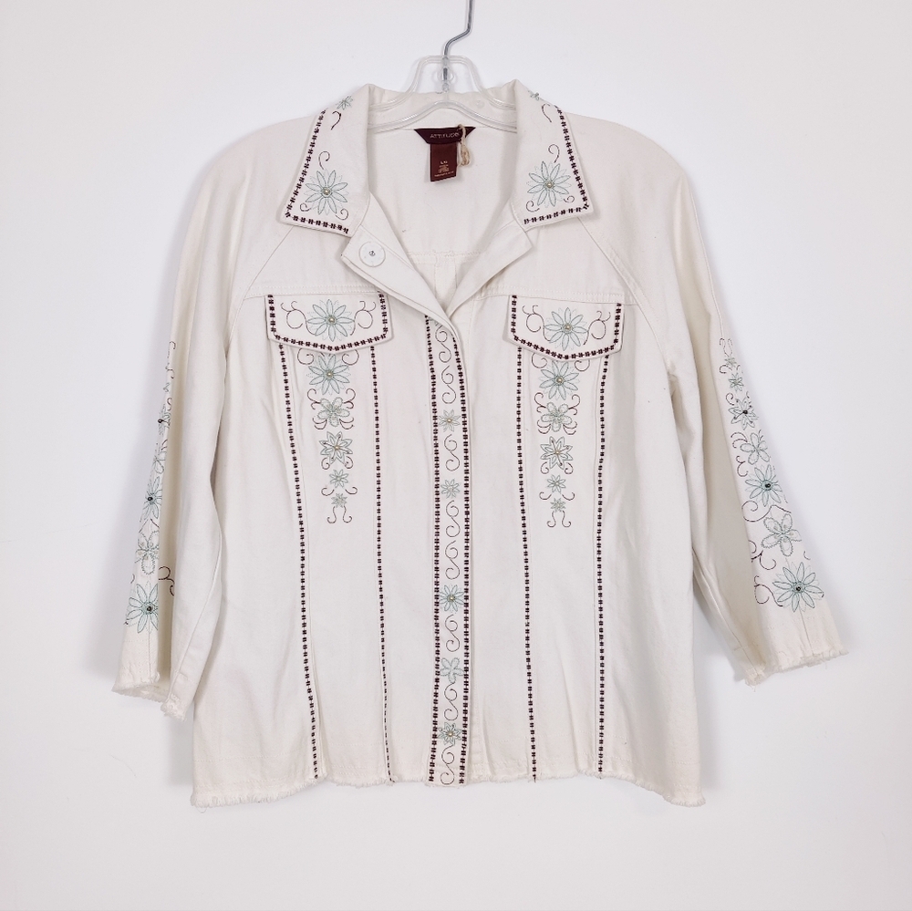 ATTITUDE Embroidered Floral Western Jacket - Women's Size Large Bohemian NEW